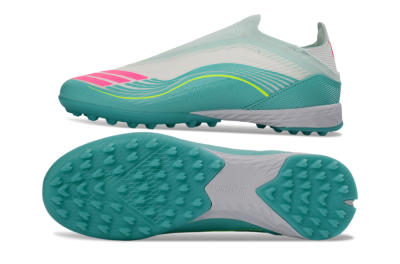 Messi x Adidas F50 Elite Laceless TF Artificial Turf Soccer Shoes - Teal/Bright Pink/Neon Yellow