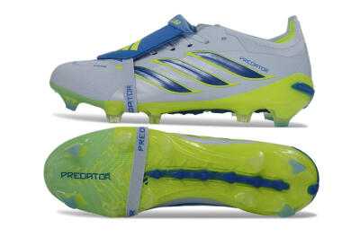 Adidas Predator 26 Elite Fold-Over Tongue FG Firm Ground Soccer Cleats - Gray/Vibrant Blue/Bright Lime