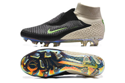 Nike Phantom 6 Elite High FG Firm Ground Soccer Cleats - Black/Lime Green/Beige