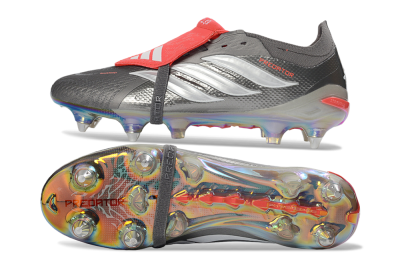 Adidas Predator 26 Elite Fold-Over Tongue SG Soft Ground Soccer Cleats - Gray/Electric Red/Metallic Silver
