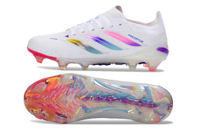 Adidas Predator 26 Elite FG Firm Ground Soccer Cleats - White/Iridescent Pink/Iridescent Blue