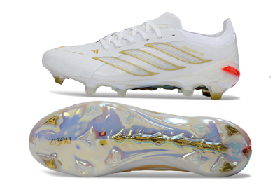 Adidas Predator 26 Elite FG Firm Ground Soccer Cleats - White/Golden Accent/Iridescent Sole