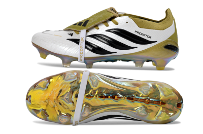 Adidas Predator 26 Elite Fold-Over Tongue FG Firm Ground Soccer Cleats - White/Gold/Black