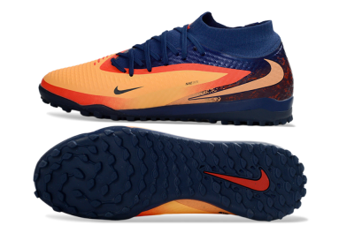 Nike Phantom 6 Elite High TF Artificial Turf Soccer Shoes - Orange/Navy Blue/Fired Brick