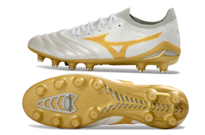 Mizuno Morelia Neo 4 FG Firm Ground Soccer Cleats - White/Golden Glow/Soft Grey