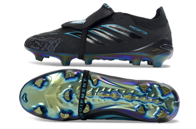 Adidas Predator 26 Elite Fold-Over Tongue FG Firm Ground Soccer Cleats - Black/Electric Blue/Iridescent Green
