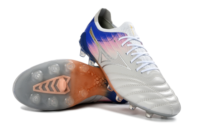 Mizuno Morelia Neo 4 FG Firm Ground Soccer Cleats - Silver/Blue Wave/Pink Gradient