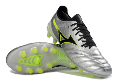 Mizuno Morelia Neo 4 FG Firm Ground Soccer Cleats - Silver/Neon Yellow/Black