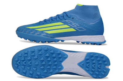 Adidas F50 Elite Mid TF Artificial Turf Soccer Shoes - Blue/Vibrant Blue/Neon Green