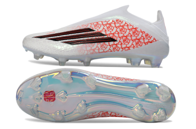 Adidas F50 Elite Laceless FG Firm Ground Soccer Cleats - White/Crimson Rose/Iridescent
