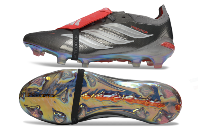 Adidas Predator 26 Elite Fold-Over Tongue FG Firm Ground Soccer Cleats - Black/Vibrant Red/Pearlescent Silver