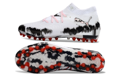Puma Future 8 Ultimate MG Multi Ground Soccer Cleats - White/Bold Red/Black Brushstroke