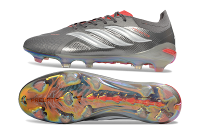 Adidas Predator 26 Elite FG Firm Ground Soccer Cleats - Gray/Electric Red/Rainbow Flash