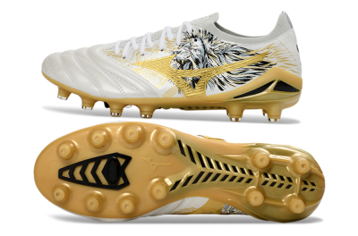 Mizuno Morelia Neo 4 FG Firm Ground Soccer Cleats - White/Golden Glow/Stealth Black