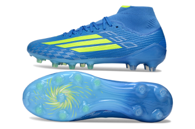 Adidas F50 Elite Mid AG Artificial Grass Soccer Cleats - Blue/Electric Blue/Neon Green