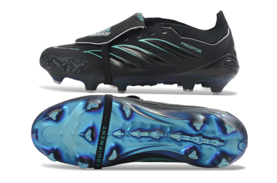 Adidas Predator 26 Elite Fold-Over Tongue FG Firm Ground Soccer Cleats - Black/Electric Blue/Metallic Teal