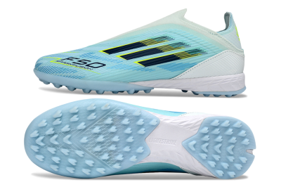 Adidas F50 Elite Laceless TF Artificial Turf Soccer Shoes - Aqua/Sky Blue/Neon Yellow