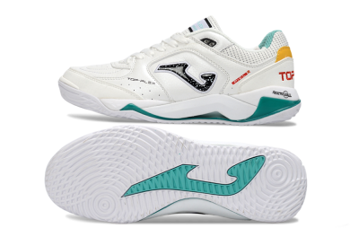 Joma Top Flex IC Indoor & Futsal Soccer Shoes - White/Teal Splash/Golden Accent