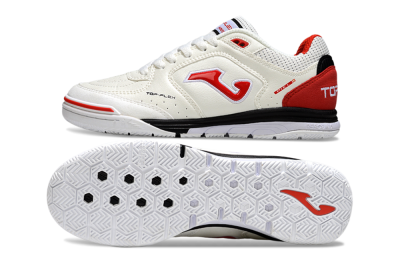 Joma Top Flex IC Indoor & Futsal Soccer Shoes - White/Red Accent/Black Sole
