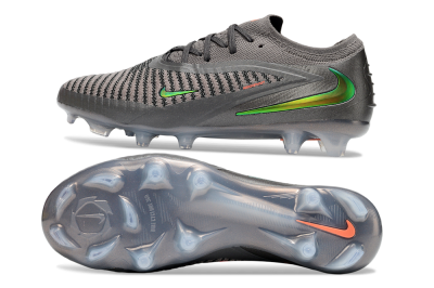 Nike Phantom 6 Elite Low FG Firm Ground Soccer Cleats - Gray/Emerald Green/Neon Orange