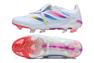 Adidas Predator 26 Elite Fold-Over Tongue FG Firm Ground Soccer Cleats - White/Sunset Pink/Cool Blue