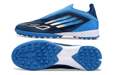 Adidas F50 Elite Laceless TF Artificial Turf Soccer Shoes - Blue/Sky Blue/Navy Blue