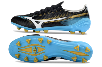 Mizuno Alpha 3 FG Firm Ground Soccer Cleats - Black/Sky Blue/Golden Yellow