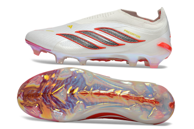 Adidas Predator 26 Elite Laceless FG Firm Ground Soccer Cleats - White/Fiery Red/Metallic Black