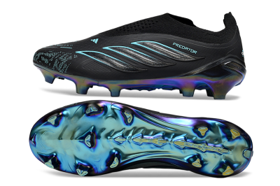 Adidas Predator 26 Elite Laceless FG Firm Ground Soccer Cleats - Black/Electric Blue/Shimmering Green