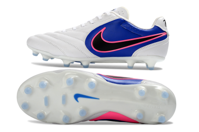 Nike Tiempo Ligera Pro FG Firm Ground Soccer Cleats - White/Electric Blue/Neon Pink