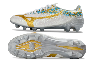 Mizuno Alpha 3 Elite FG Firm Ground Soccer Cleats - White/Golden Shine/Blue Floral
