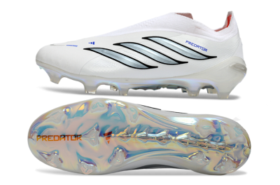 Adidas Predator 26 Elite Laceless FG Firm Ground Soccer Cleats - White/Iridium Silver/Black