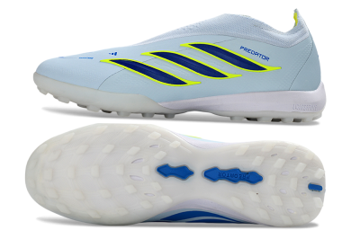 Adidas Predator 26 Elite Laceless TF Artificial Turf Soccer Shoes - Blue/Sky Blue/Lime Green