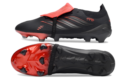 Adidas Predator 26 Elite Fold-Over Tongue FG Firm Ground Soccer Cleats - Black/Crimson Red/Deep Black