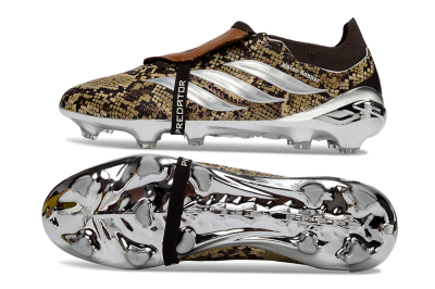 Adidas Predator 26 Elite Fold-Over Tongue FG Firm Ground Soccer Cleats - Brown/Cocoa Brown/Metallic Silver