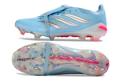 Adidas Predator 26 Elite Fold-Over Tongue FG Firm Ground Soccer Cleats - Blue/Bright Sky/Neon Pink