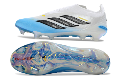 Adidas Predator 26 Elite Laceless FG Firm Ground Soccer Cleats - White/Sky Blue/Black