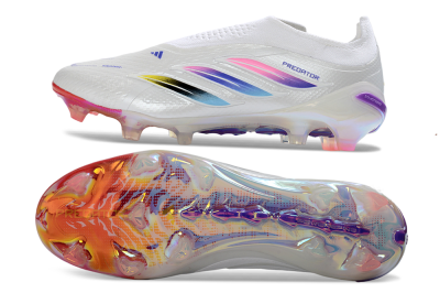 Adidas Predator 26 Elite Laceless FG Firm Ground Soccer Cleats - White/Iridescent Pink/Iridescent Blue