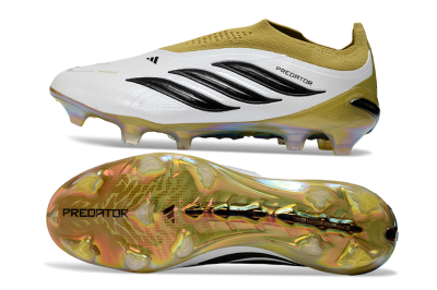 Adidas Predator 26 Elite Laceless FG Firm Ground Soccer Cleats - White/Gold/Titanium