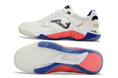 Joma Top Flex IC Indoor & Futsal Soccer Shoes - White/Bright Coral/Deep Blue
