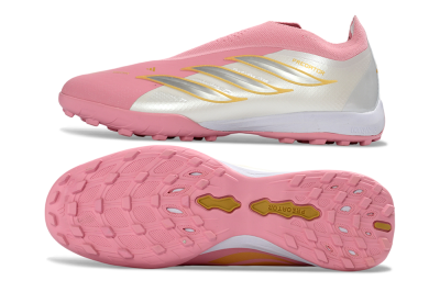 Adidas Predator 26 Elite Laceless TF Artificial Turf Soccer Shoes - Pink/Soft Pink/Metallic Gold
