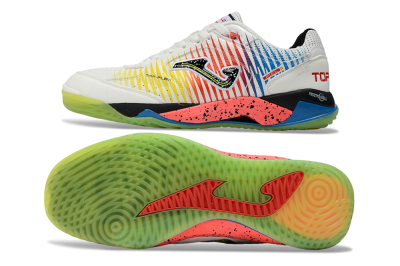 Joma Top Flex IC Indoor & Futsal Soccer Shoes - White/Neon Green/Coral Pink