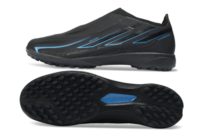 Adidas F50 Hyperfast Elite Laceless TF Artificial Turf Soccer Shoes - Black/Electric Blue/Shadow Gray