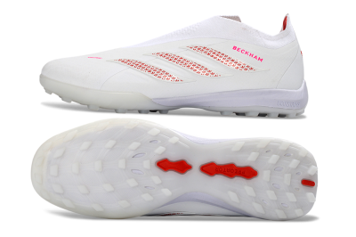Adidas Predator 26 Elite Laceless TF Artificial Turf Soccer Shoes - White/Cloud White/Solar Red