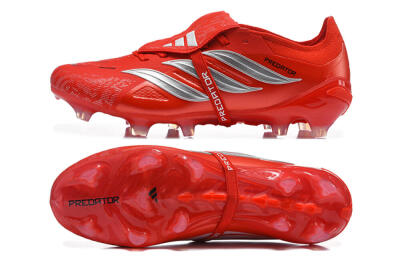 Adidas Predator 26 Elite Fold-Over Tongue FG Firm Ground Soccer Cleats - Red/Solar Red/Metallic Silver