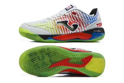 Joma Top Flex IC Indoor & Futsal Soccer Shoes - White/Multi-Color/Neon Green