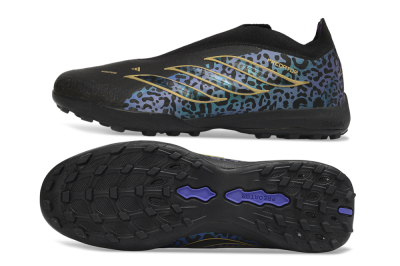 Adidas Predator 26 Elite Laceless TF Artificial Turf Soccer Shoes - Black/Metallic Gold/Iridescent Leopard