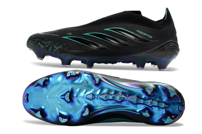 Adidas Predator 26 Elite Laceless FG Firm Ground Soccer Cleats - Black/Core Black/Lucid Cyan
