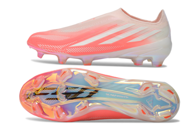 Adidas F50 Hyperfast Elite Laceless FG Firm Ground Soccer Cleats - Pink/Coral Pink/Iridescent White