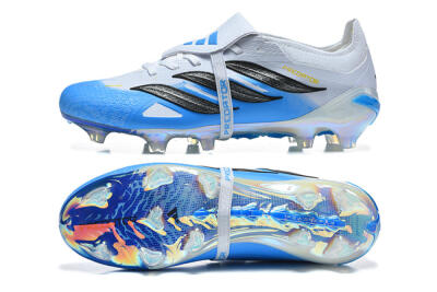 Adidas Predator 26 Elite Fold-Over Tongue FG Firm Ground Soccer Cleats - White/Cloud White/Lucid Blue